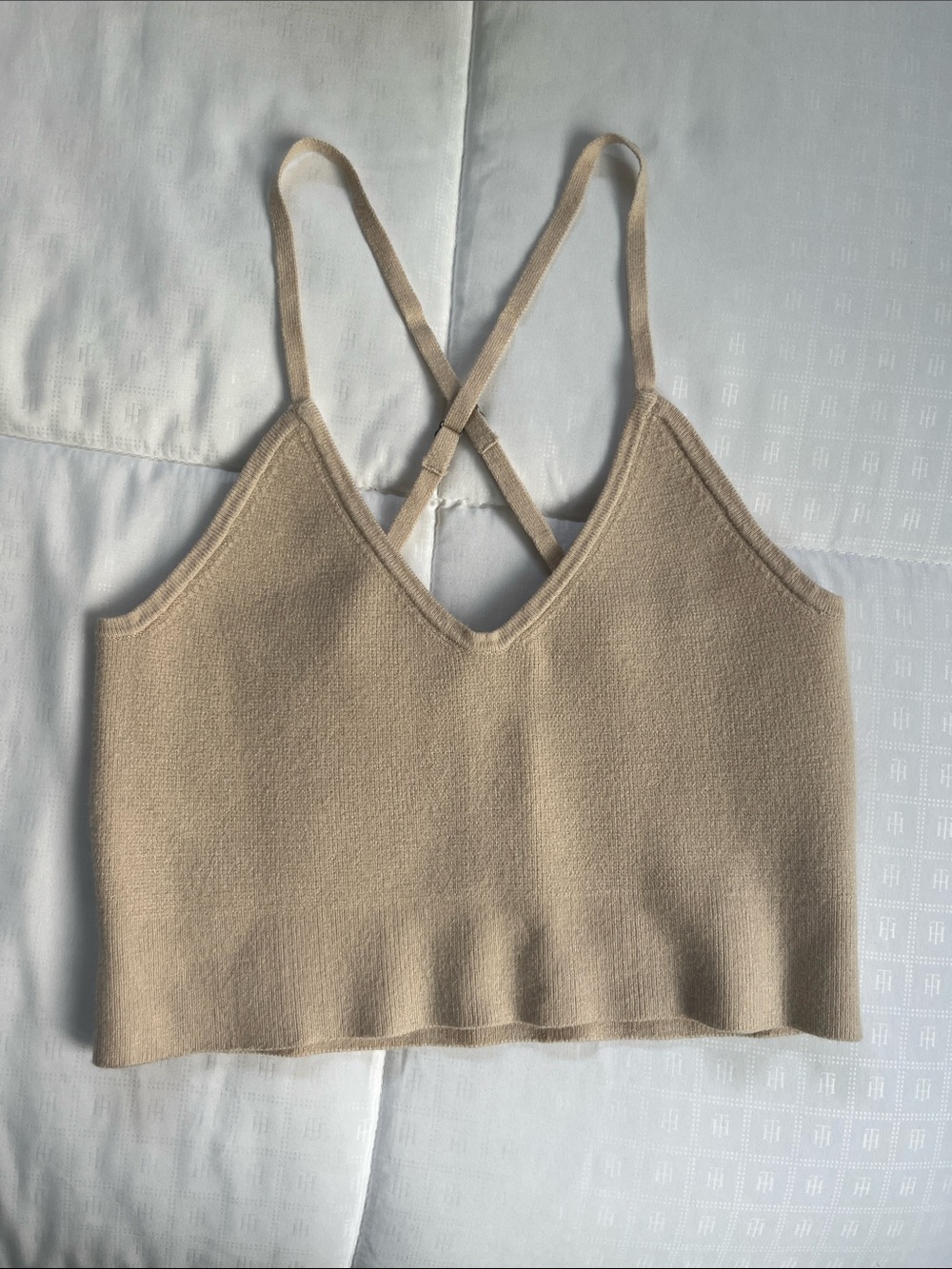 Abercrombie Beige Knit Cropped Tank with Adjustable Crossback Straps